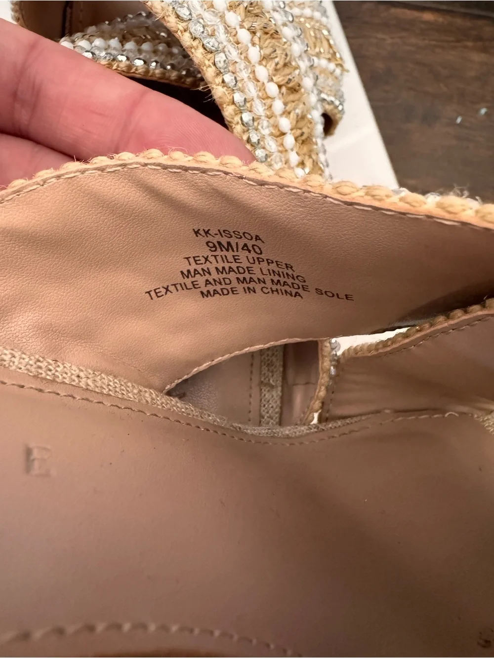 Kelly & Katie Tan Braided Pearl-Embellished Wedge Slides